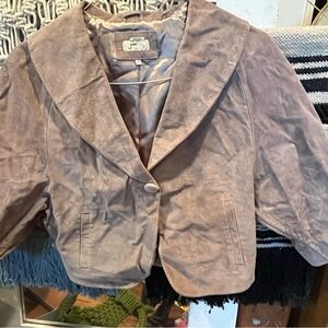 NEW June real leather Taupe Blazer coat crop medium M women’s jacket cape